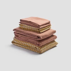 Honey Gingham Linen Bundle -Piglet PigletinBed LinenBedtimeBundle HoneyGingham Mix Match V3 WarmClay greyBG