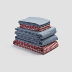 Mineral Red Gingham Linen Bundle -Piglet PigletinBed LinenBedtimeBundle MineralRedGingham Mix Match V1 DuskBlue greyBG 1