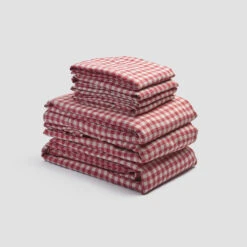 Mineral Red Gingham Linen Bundle -Piglet PigletinBed LinenBedtimeBundle MineralRedGingham monocolour greyBG