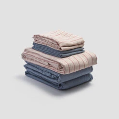 Mineral Red Ticking Stripe Linen Bundle -Piglet PigletinBed LinenBedtimeBundleV1 MineralRedTickingStripe 1 greyBG