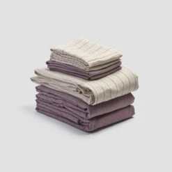 Pear Ticking Stripe Linen Bundle -Piglet PigletinBed LinenBedtimeBundleV1 PearTickingStripe 1 greyBG