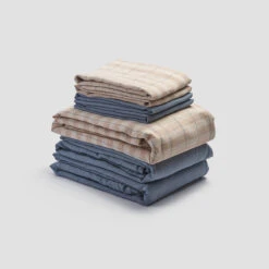 Cafe Au Lait Check Stripe Linen Bundle -Piglet PigletinBed LinenBedtimeBundleV2 CafeauLaitCheckStripe 1 greyBG 1