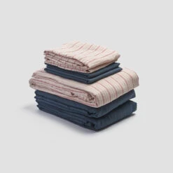 Mineral Red Ticking Stripe Linen Bundle -Piglet PigletinBed LinenBedtimeBundleV2 MineralRedTickingStripe 1 greyBG 1