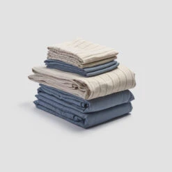 Pear Ticking Stripe Linen Bundle -Piglet PigletinBed LinenBedtimeBundleV2 PearTickingStripe 1 greyBG