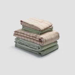 Cafe Au Lait Check Stripe Linen Bundle -Piglet PigletinBed LinenBedtimeBundleV3 CafeauLaitCheckStripe 1 greyBG
