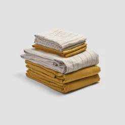 Pear Ticking Stripe Linen Bundle -Piglet PigletinBed LinenBedtimeBundleV3 PearTickingStripe 1 greyBG