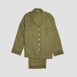 Moss Linen Pajama Set -Piglet PigletinBed LinenPyjamaWomensTrouserSet Moss 1 GreyBG