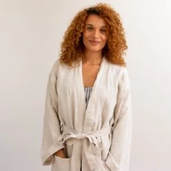 Oatmeal Linen Robe -Piglet PigletinBed LinenRobe Oatmeal 4