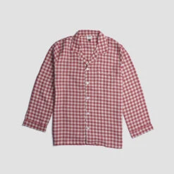 Men's Mineral Red Gingham Pajama Set -Piglet PigletinBed Men sLinenPyjamaShirt MineralRedGingham 1 greyBG