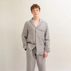 Men's Gray Linen Pajama Set -Piglet PigletinBed Men sLinenPyjamaTrouserSet Grey 4 64d09d33 71d9 4b5a 99d6 693df5c0a94c