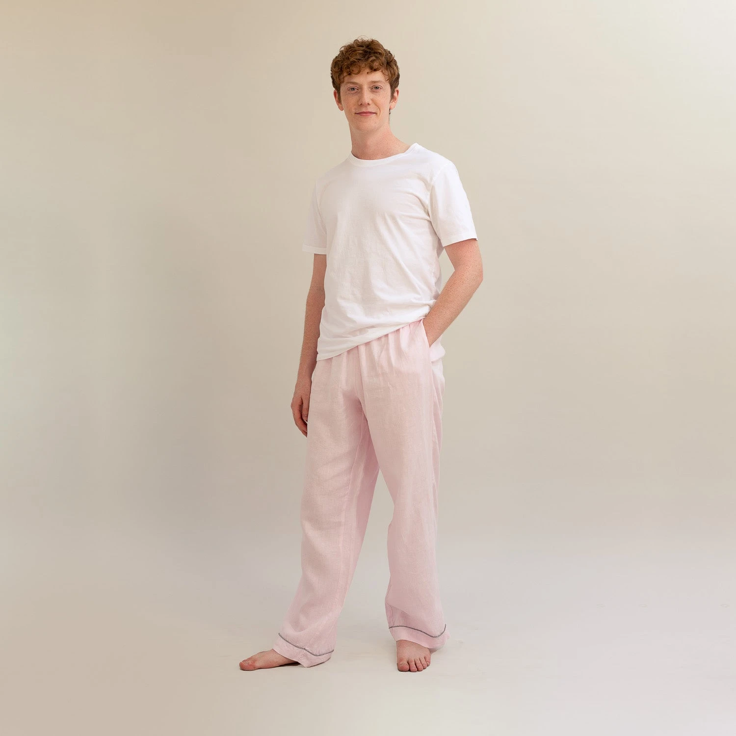 Men's Blush Pink Linen Pajama Pants 3 Men's Blush Pink Linen Pajama Pants
