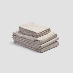 Cafe Au Lait Small Gingham Cotton Bedtime Bundle -Piglet PigletinBed WashedCottonBedtimeBundle CafeAuLaitGingham monocolour greyBG