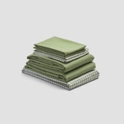 Pear Small Gingham Cotton Percale Bundle 15 Pear Small Gingham Cotton Percale Bundle -Piglet PigletinBed WashedCottonBedtimeBundle PearGingham Mix Match V1 PearPlain greyBG