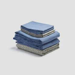 Pear Meadow Floral Printed Cotton Percale Bundle -Piglet PigletinBed WashedCottonBedtimeBundle PearMeadowFloral Mix Match V1 CoveBlue greyBG