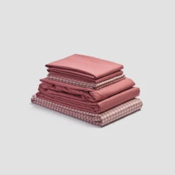 Red Dune Small Gingham Cotton Percale Bundle -Piglet PigletinBed WashedCottonBedtimeBundle RedDuneGingham Mix Match V1 RedDunePlain greyBG