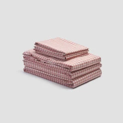 Red Dune Small Gingham Cotton Percale Bundle -Piglet PigletinBed WashedCottonBedtimeBundle RedDuneGingham monocolour greyBG