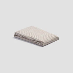 Cafe Au Lait Small Gingham Cotton Fitted Sheet -Piglet PigletinBed WashedCottonFittedSheet CafeAuLaitGingham 1 greyBG 925fd597 07d1 4a8a 8225 e870e5ca539d 1