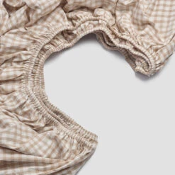 Cafe Au Lait Small Gingham Cotton Bedtime Bundle -Piglet PigletinBed WashedCottonFittedSheet CafeAuLaitGingham 2 greyBG