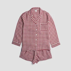 Mineral Red Gingham Pajama Shorts Set 12 Mineral Red Gingham Pajama Shorts Set -Piglet PigletinBed Women sLinenPyjamaShortsSet MineralRedGingham 1 greyBG