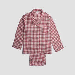 Mineral Red Gingham Pajama Set -Piglet PigletinBed Women sLinenPyjamaTrouserSet MineralRedGingham 1 greyBG 1