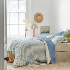 Warm Blue Seersucker Stripe Cotton Bundle -Piglet Warm Blue seersucker replacement asset 2