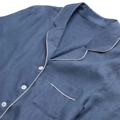 Men's Blueberry Linen Pajama Shirt (Top Only) -Piglet blueberry pyjama detail1 1