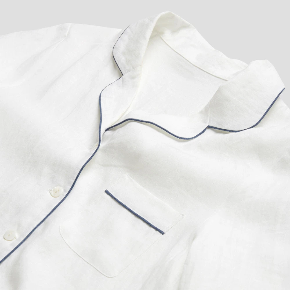 White Linen Pajama Shirt (Top Only) 6 White Linen Pajama Shirt (Top Only) - Image 4